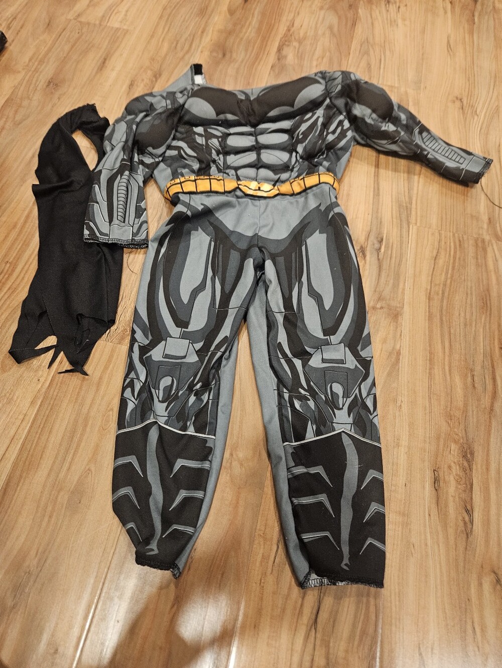 Batman Gray and Black Muscle Jumpsuit Costume with Yellow Belt Accent 3t